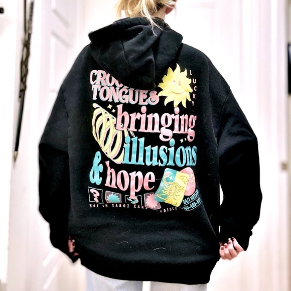 Black, Retro Crooked Tongues Men’s Medium Hoodie - Picture 7 of 16